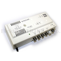 ALCAD CA-361   zesilovač 2 vstupy, I/FM/III/DAB-UHF  G=32/42 dB, 2x výstup, LTE 700