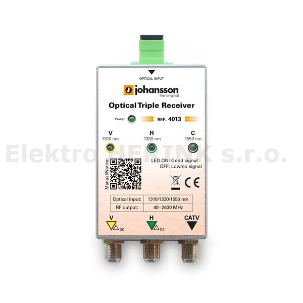 Johansson 4013 optický přijímač<br/>1310 / 1330 / 1550 nm / výstup 3x 5-2400 MHz