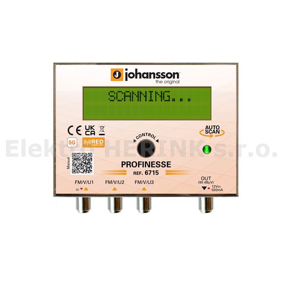 Johansson KIT 6715   zesilovač programovatelný, 32x filtr, 50 dB, 90 dBµV, s externím zdrojem