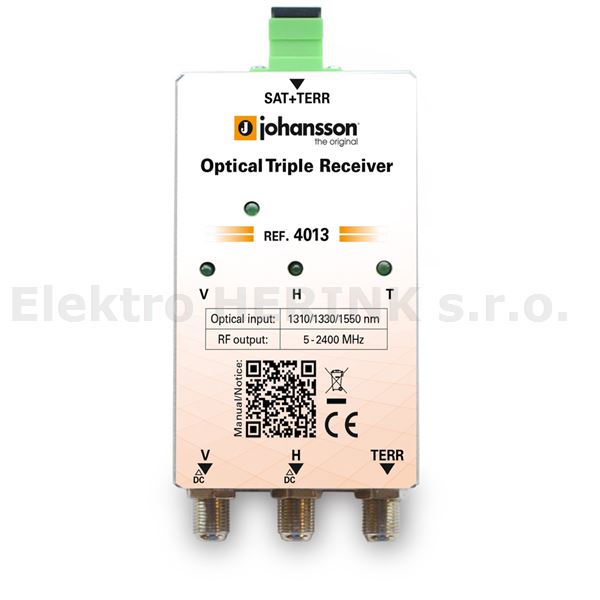 Johansson 4013 optický přijímač<br/>1310 / 1330 / 1550 nm / výstup 3x 5-2400 MHz