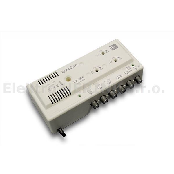 ALCAD CA-360   zesilovač 3 vstupy, I/FM/III/DAB-2x UHF  G=32/42 dB, 2x výstup, LTE 700