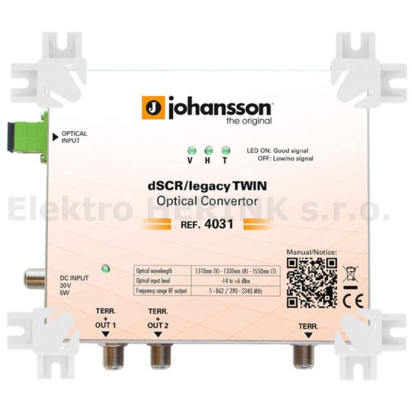 Johansson 4031 převodník z opt. na koax.<br/>2x dCSS OUT + 1x Terr.