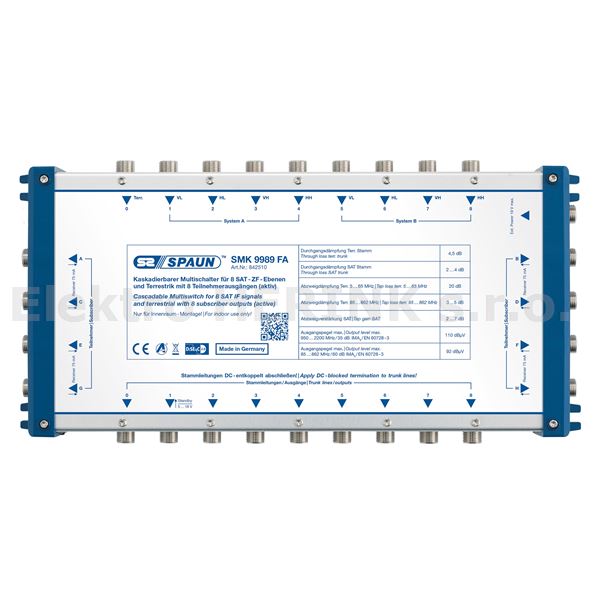 SMK 9989 FA  kaskádový, aktivní multipřepínač, 8x odbočení (9-ti kaskáda)