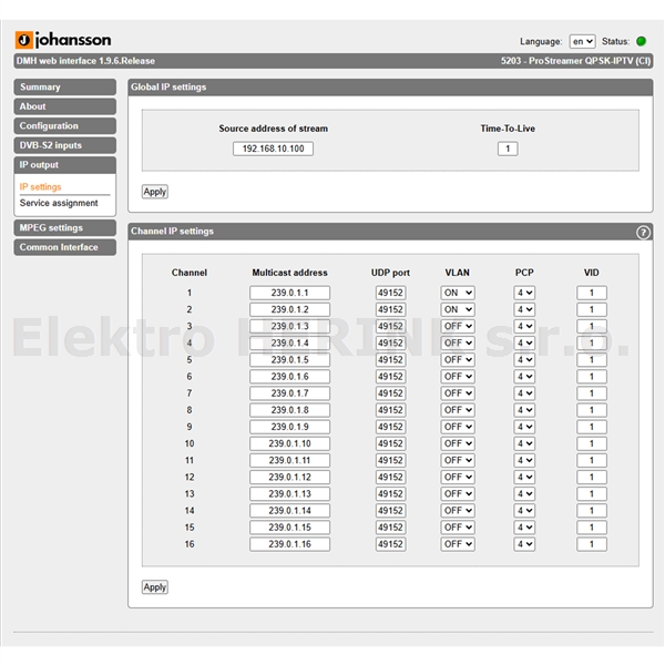Johansson 5203   DVB-S2 > IP streamer modul, CI slot