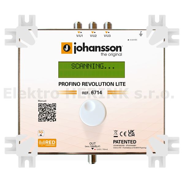 Johansson 6714 zesilovač programovatelný<br/>32x filtr, 65 dB, 108 dBµV, s externím zdrojem